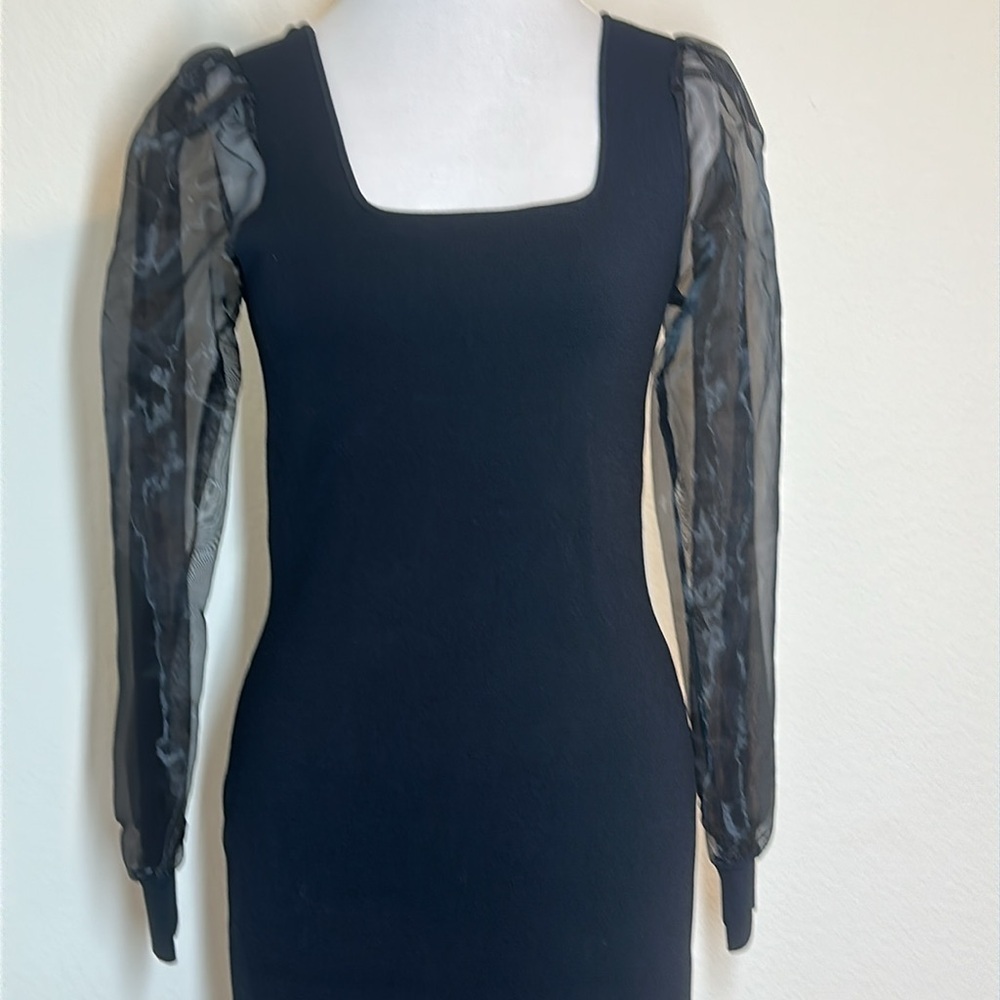 House of Harlow 1960 Bodycon Scoop Neck Knit Chiffon Sleeve Black Cocktail Dress - Picture 6 of 15